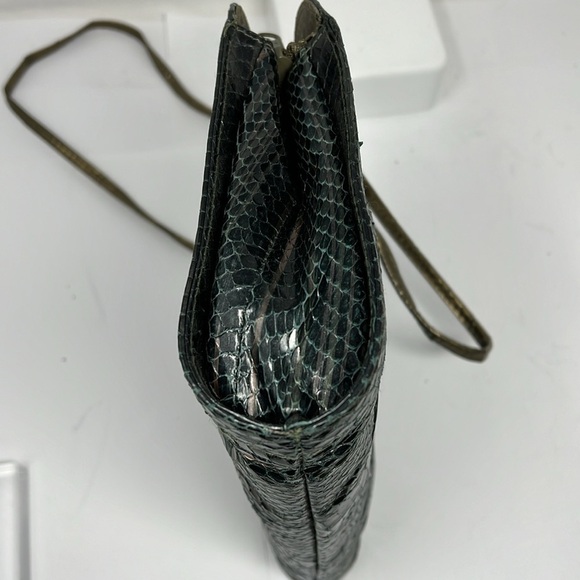 J Renee Gray Green Python Zip Top Vintage Clutch Shoulder Bag - Picture 8 of 14